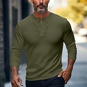 levne Ležérní tričko Henley-Pánské Tričko Tričko Henley Pevná barva Henley Běžný Venkovní Ležérní Dlouhý rukáv Knoflíky Oblečení 100% bavlna Úplet Denní