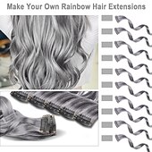 cheap Clip in Extensions-10 PCS Hair Extensions Curly Wavy Synthetic Hairpieces Clip in Rainbow Neon Party Highlights, Colorful Hair Accessories for Kids Girls Women 17 inch