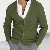 preiswerte Herren Strickjacke-Herren Strickjacke Kurzer Pullover Zopfmuster Stricken Standard Button-Down Glatt V Ausschnitt Modisch Klassisch Freizeitskleidung Verabredung Bekleidung Herbst Winter Schwarz Militßrgrün M L XL