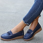 cheap Women's Slip-Ons &amp; Loafers-Women's Navy Blue Loafers – Comfortable Slip-On Moccasins with Bow Accent and Non-Slip Sole for Casual Everyday Wear