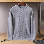 abordables Suéteres y Cárdigans Elite para Hombres-Hombre Jersey Jacquard Tejer Jacquard Color sólido Cuello Barco Prendas de punto Elegante Navidad Regalos de Navidad Ropa Otoño Invierno Azul Marino Azul Real S M L