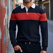 preiswerte Rugby-Polo für Herren-Herren Farbblock Streifen Rugby-Poloshirts Langarm Polo-Shirts Revers Klassisch Mode 3D-Druck Modern Geschäft Lässig Sport Streifen Herbst Winter Marineblau