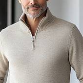 voordelige pullover voor heren-Voor heren Trui Jurk Trui Geribd breien Gecoupeerd Vetoketju Gebreid Effen Kleur Opstaand Stijlvol Basic Buiten Dagelijks Kleding Herfst Winter Kameel Zwart S M L