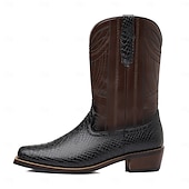 levne Cowboy &amp; Western Boots-pánské westernové kovbojské boty s potiskem hadí kůže a složitým designem z umělé kůže – stylová a odolná obuv pro rodeo a country akce