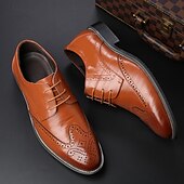 cheap Formal-Men&#039;s Classic Brown Brogue Oxford Dress Shoes – Faux Leather Lace-Up Formal Footwear for Office &amp; Events
