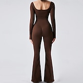 billiga Set och One-Pieces-Dam Jumpsuit Träningsdräkt Onesie Utsvängda byxben Ensfärgat Kroppsdräkt Byxdress Svart Kaffe Yoga Kondition Gymträning Andningsfunktion Mjuk Långärmad Sport Sportkläder Elastisk Smal