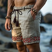 economico Vacanza-Per uomo Pantaloncini Pantaloncini di lino Pantaloncini estivi Pantaloncini da spiaggia Collage Bottoni Tasche Liscio Comfort Traspirante Lunghezza del ginocchio Esterno Per eventi Spiaggia Hawaiano