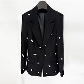 cheap Cocktail Dresses-Black White Blazer Tuxedo Dress Two Piece Suits Mermaid Cocktail Color Block Dress Formal Wedding Ankle Length Long Sleeve Shirt Collar  with Glitter Tassel Dresses