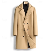 billiga Trenchcoat för män-Herr Rock Trenchcoat Lång trenchcoat Dagligen Semester Höst vinter Polyester Vindtät Mjuk Ytterkläder Kläder Mode Klassisk Slät Ficka Kavajslag Dubbelknäppt