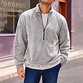 economico Felpa con cappuccio in pile-Per uomo Felpa con cappuccio Sherpa morbido Felpa con cappuccio e zip corta Nero Blu marino Verde Cachi Grigio Con Cappuccio Semplice Tasca Sport &amp; Outdoor Quotidiano Ferie Streetwear Cool Casual