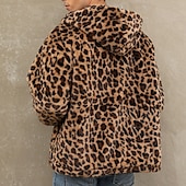 preiswerte Herrenjacken &amp; Herrenmäntel-Herren Winterjacke Fleecejacke Mantel aus Kunstpelz Täglich Urlaub warm Tasche Vlies Herbst Winter Leopard-Druck Modisch Strassenmode Mit Kapuze Standard Gelb Blau Grün Jacken
