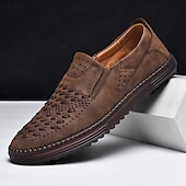 levne Pánské nazouváky a mokasíny-pánské prodyšné slip-on mokasíny - perforovaná ležérní obuv z umělého semiše s tkanými detaily a protiskluzovou podrážkou