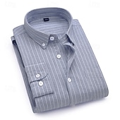 cheap Men&#039;s Oxford Shirts-Men&#039;s Dress Shirt Button Down Shirt Collared Shirt Non Iron Shirt Oxford Shirt Striped Wedding Outdoor Black+White+Navy Blue White Navy Blue Blue Long Sleeve Turndown Spring &amp;  Fall Clothing Apparel