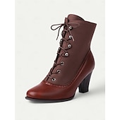 tanie Buty vintage-damskie wiktoriańskie sznurowane botki z detalami w stylu vintage brogs – buty na wysokim obcasie ze sztucznej skóry i materiału w stylu retro
