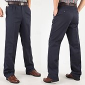 cheap Loose-Men&#039;s Dress Pants Trousers Chinos Buttons Pocket Straight Leg Plain Comfort Formal Party Work Fashion Classic Style Black Navy Blue Micro-elastic