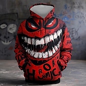 cheap Halloween Hoodies &amp; Sweatshirts-Men&#039;s Mouth Hoodies Sweatshirt Fashion Long Sleeve Crew Neck 3D Print Party Holiday Streetwear Red Drawstring Fall Winter Designer