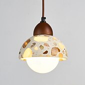 billige Pendellys-wabi-sabi terrazzo pendellampe rund halvkule sement massivt tre 1-lys pendel 85-265v