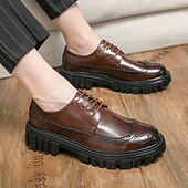 levne Formální-pánská robustní podrážka hnědé boty z umělé kůže – stylový vintage oxford design s odolným běhounem pro běžné i formální nošení