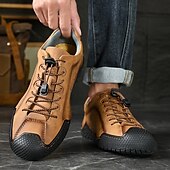 abordables Baskets-baskets décontractées en similicuir marron pour hommes avec lacets élastiques réglables - semelle antidérapante durable, coupe confortable pour un usage quotidien
