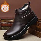 baratos Inverno e botas de neve-botas chelsea masculinas de couro quente com forro de pele e zíper - casuais e aconchegantes, perfeitas para o inverno