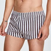 abordables Bóxer de hombre-Hombre 1 pc Boxer Boxers Cintura elástica 100% Algodón Transpirable Suave Cómodo Raya Tiro Medio Blanco Amarillo