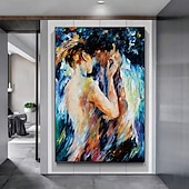 cheap People Paintings-Couple lovers Oil painting handmade Hugging Couple lovers oil painting - Hand Painted Impressionist Paris Lovers Oil Painting On Canvas Palette Knife Art oil paintings christmas gift for living room