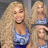 economico Parrucche lace front capelli veri-Capelli umani di Remy Chiusura 5x5 13x4 Pizzo Frontale Parrucca Parte libera Brasiliano Riccio Biondo Parrucca 130% 150% Densità dei capelli con i capelli del bambino 100% Vergine Senza colla Pre-a