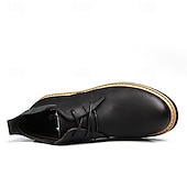 baratos Botas de cano curto-botins masculinos de couro marrom com design de cadarço e sola durável – calçados casuais elegantes para uso diário e ao ar livre