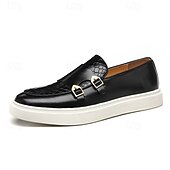 economico Casuale-mocassini da uomo in similpelle marrone con cinturini a doppia fibbia, motivo coccodrillo e suola bianca: eleganti scarpe casual eleganti per l&#039;ufficio o le occasioni formali