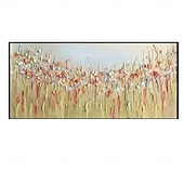 abordables Peintures fleurs/botaniques-peinture à l&#039;huile abstraite peinte à la main sur toile feuille d&#039;or peinture à l&#039;huile moderne champ de fleurs sauvages peint à la main peinture à l&#039;huile paysage art mural peinture florale grand art
