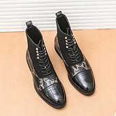 abordables Bottes habillées-bottines de luxe vertes pour hommes | similicuir à motif serpent avec bout en relief crocodile et design à lacets