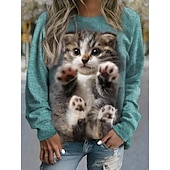 levne Zvířata vrcholy-dámská mikina pulovr cat street casual sportovní basic kulatý výstřih dlouhý rukáv top mikroelastický pad &amp;amp; zimní comfrt prodyšná měkká tkanina