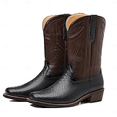 levne Cowboy &amp; Western Boots-pánské westernové kovbojské boty s potiskem hadí kůže a složitým designem z umělé kůže – stylová a odolná obuv pro rodeo a country akce