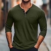 billiga Casual Henley T-shirt-Herr T-shirt Henleytröja Långärmad tröja Slät Henley Gata Dagligen Långärmad Ficka Kläder Mode Designer Ledigt Bekväm