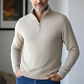 voordelige pullover voor heren-Voor heren Trui Jurk Trui Geribd breien Gecoupeerd Vetoketju Gebreid Effen Kleur Opstaand Stijlvol Basic Buiten Dagelijks Kleding Herfst Winter Kameel Zwart S M L