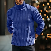 preiswerte Herrenpullover-Herren Rollkragenpulli Pullover Gerippt Stricken Standard Strick Schmaler Schnitt Glatt Rollkragen Moderne zeitgenössische Arbeit Freizeitskleidung Bekleidung Winter Frühling &amp; Herbst Schwarz Blau M
