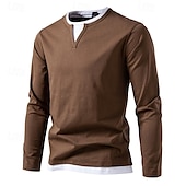 preiswerte Basic-T-Shirts-Herren T Shirt T-Shirt Langarmshirt Langarm Rundhalsausschnitt Frühling &amp; Herbst Einfach Mode Designer Basic Falscher Zweiteiler Urlaub Straße Ausgehen Dunkelgrau Schwarz Hellgrün Top T-Shirt für