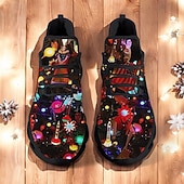 お買い得  男性のクリスマスシューズ-メンズのクリスマス LED ライトアップ プリント スニーカー - 鮮やかなホリデー グロー デザインとブラック ソール