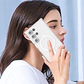 Недорогие Чехлы для Samsung-телефон Кейс для Назначение S24 Ultra S24 Plus S24 S24 ФЭ S25 Ультра Кейс на заднюю панель Магнитный Поддержка беспроводной зарядки Защита от удара Ретро ТПУ