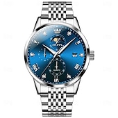levne Quartz hodinky-OLEVS Muži Křemenný Módní Hodinky na běžné nošení Wristwatch Zobrazení fáze měsíce Svítící Kalendář VODĚODOLNÝ Ocel Hodinky