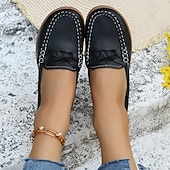 cheap Women's Slip-Ons &amp; Loafers-Women's Navy Blue Loafers – Comfortable Slip-On Moccasins with Bow Accent and Non-Slip Sole for Casual Everyday Wear