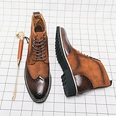 abordables Bottes habillées-bottines en cuir et daim synthétique marron pour hommes avec détails brogue, design à bout d&#039;aile et semelle robuste - chaussures décontractées et formelles de style vintage