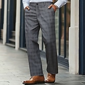 billiga Lösa-Herr Rutig Geometriska mönster Kostymbyxor Medium Midja Business Casual Formell Bröllop Vardag Dragkedja Ficka Byxor med raka ben Sommar Vår Höst 3D-tryck Grå