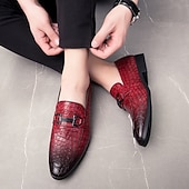 cheap Semi-Formal-Men&#039;s Red Crocodile-Embossed Faux Leather Loafers – Luxury Slip-On Shoes with Sleek Metal Buckle Accent for Formal and Business Wear
