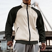 economico Felpe di base-Per uomo Felpa con cappuccio e zip Felpa con cappuccio a zip intera Felpe con zip Bianco Marrone Cachi Grigio Colletto Mao Color Block Liscio Zip Up Collage Sportivo Giornaliero Per eventi Streetwear