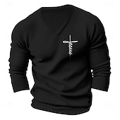 cheap Men&#039;s Printed Sweaters-Men&#039;s Faith Pullover Sweater Jumper V Neck Casual Party Evening Wear Daily Embroidered Knitting Warm Long Sleeve Fall Winter Wine Black Dark Navy