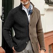 preiswerte Herren Strickjacke-Herren Jacquard-Pullover Strickjacke Kurzer Pullover Gerippt Stricken Standard Strick Button-Down Farbblock Schalrevers Modisch Klassisch Freizeitskleidung Verabredung Bekleidung Herbst Winter