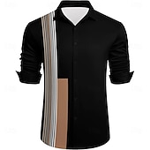 ieftine Cămașă de bowling pentru bărbați-Bărbați Geometric Cămașă de bowling Camașă cu nasturi Manșon Lung Casual În aer liber Vacanță Primăvară Toamnă Răsfrânt Butonul sus Negru
