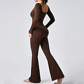 billiga Set och One-Pieces-Dam Jumpsuit Träningsdräkt Onesie Utsvängda byxben Ensfärgat Kroppsdräkt Byxdress Svart Kaffe Yoga Kondition Gymträning Andningsfunktion Mjuk Långärmad Sport Sportkläder Elastisk Smal