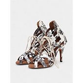 abordables Chaussures de danses latines-Chaussures de danse en treillis floral coloré pour femmes avec bout ouvert et devant à lacets - confortables et élégantes, parfaites pour la salle de bal, la performance ou la danse latine